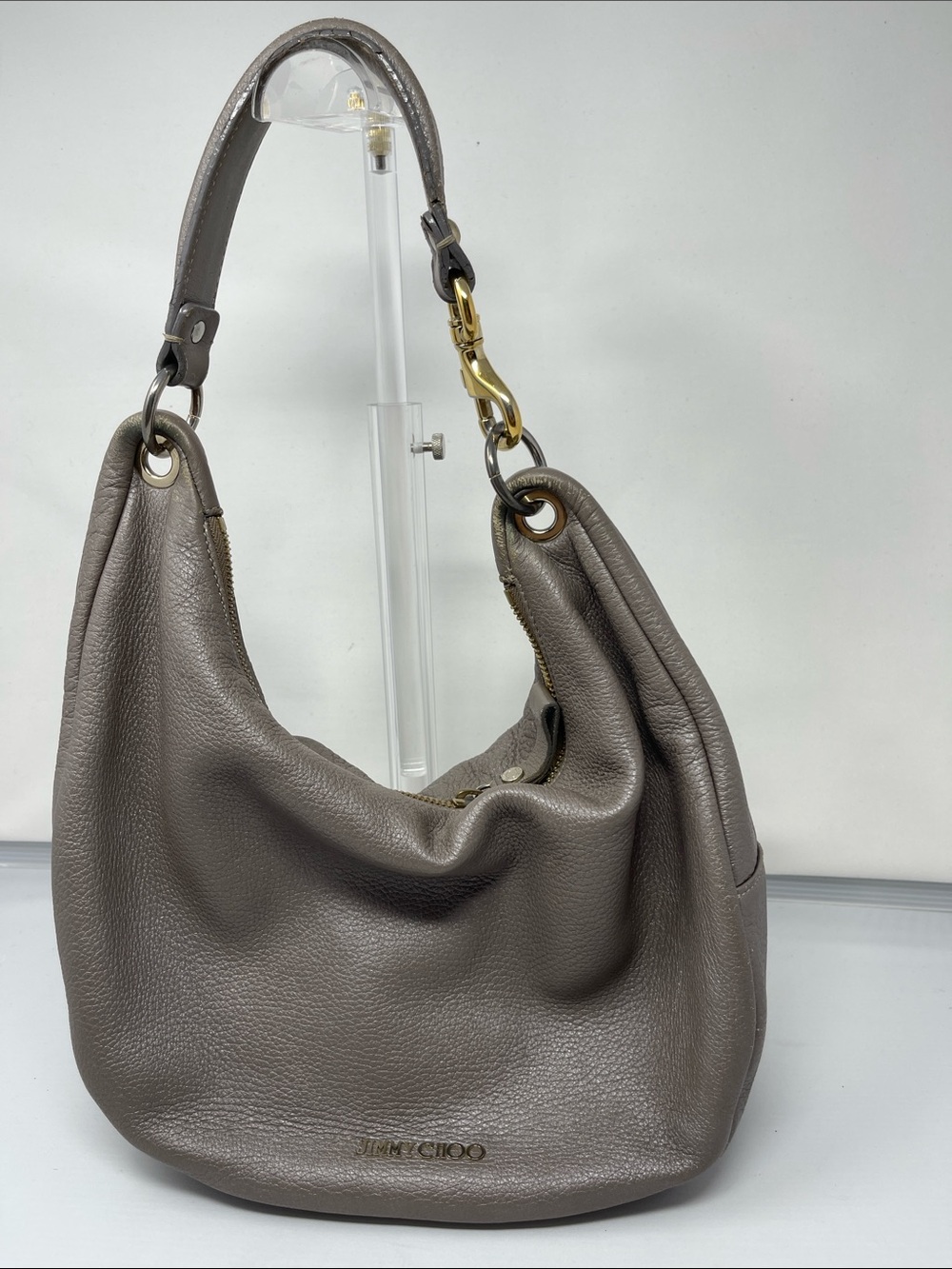 Jimmy Choo Taupe Leather Hobo Skybag